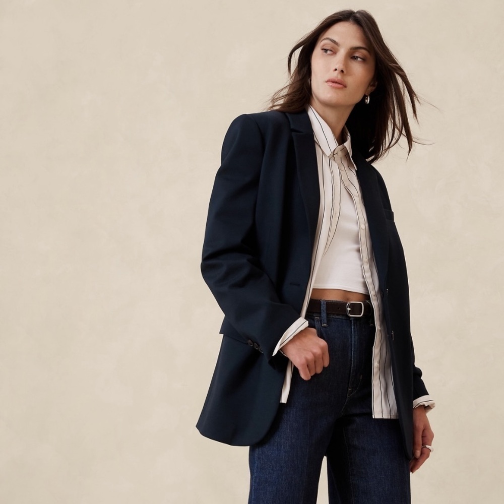 NWT! BANANA REPUBLIC BLACK RELAXED EVERYWHERE PONTE BLAZER - MULTIPLE SIZES💫 - Picture 5 of 10